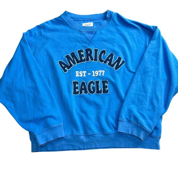 American Eagle Boxy Baggy Sweater Women's Size Large Spellout Graphic Y2K 2000s - Picture 1 of 7